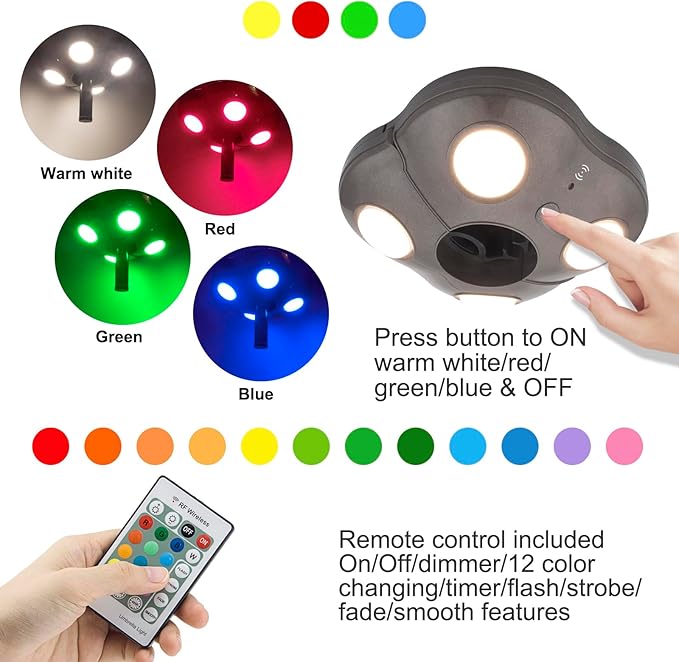 Umbrella Light Battery Operated 16 RGB Color Changing Patio Umbrella Lights with Remote Outside Under Umbrella Lights for Offset Parasol Tent-Bronze