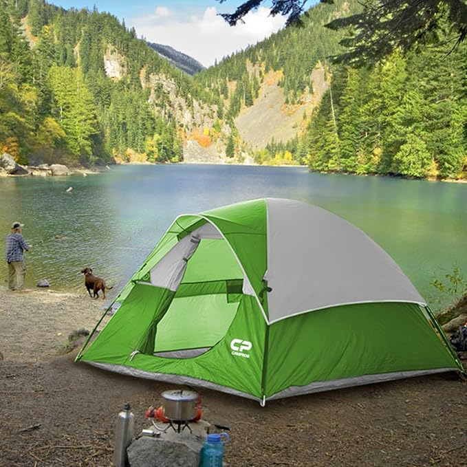 CAMPROS CP Tent 3 Person Camping Tents Gifts for Family Waterproof Windproof Backpacking Tent with Top Rainfly Easy Set up Small Lightweight Dome Tents Hiking Beach - Green