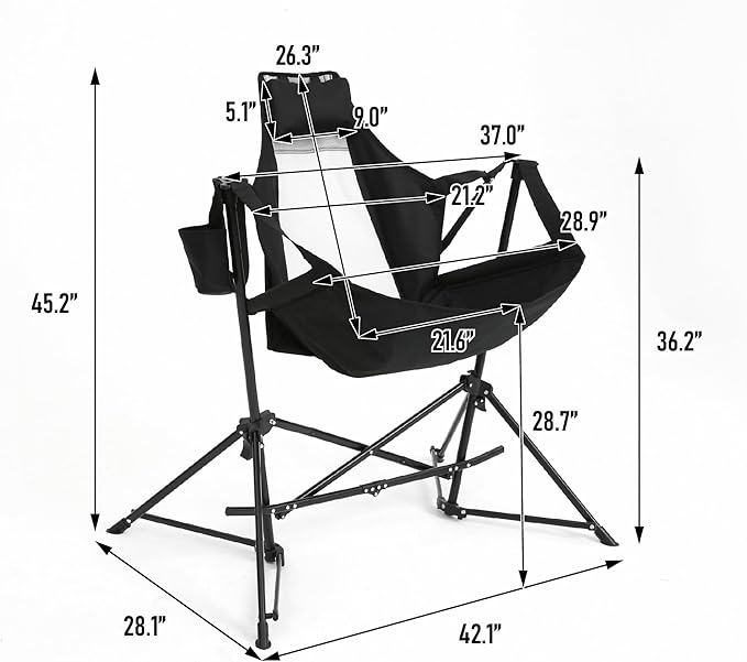 Folding Hammock Camping Chair Portable Adjustable Recliner Rocking Chairs with Cup Holder &amp Carry Bag Aluminum Alloy Frame Ideal for Outdoor Lawn Backyard and Travel 2 Pack (Black)
