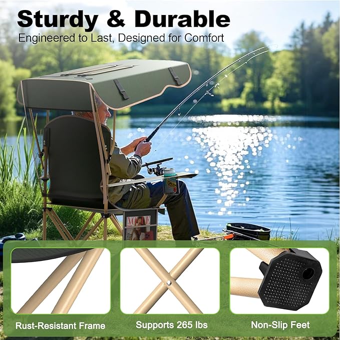 Portable Camping Chair with Canopy - Folding Chair with Canopy Durable 600D Oxford Canopy Chair for Camping Beach Picnics Fishing &amp Sports