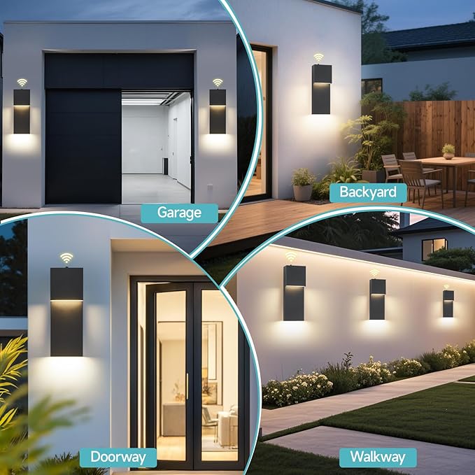 15 Dusk to Dawn Outdoor Lighting Modern LED Outdoor Wall Sconce 20W Sensor Lights for Outside 3000K Outdoor Light Fixtures Wall Mount Anti-Rust Black Finish Outdoor Lights for House