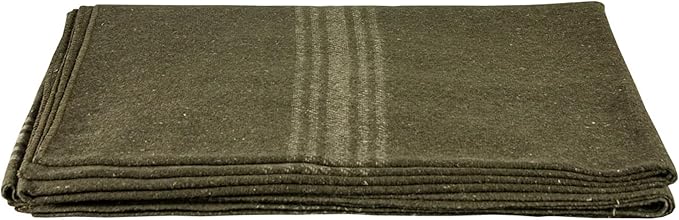 Fox Outdoor Products Wool Blanket - Warm Lightweight Wool Blend Blanket with Whip-Stitched Edges for Outdoor &amp Home Use Khaki-Striped Olive DRAB