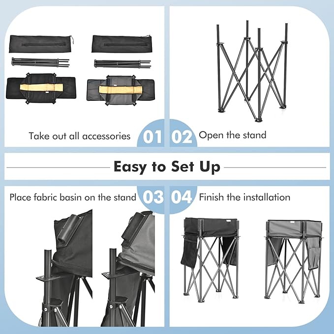 Goplus 2 PCS Folding Camping Tables Portable Picnic Tables with Large Capacity Storage Sink Side Pockets Anti-Skid Feet Lightweight Tables for Hiking Fishing BBQ Beach (Black+Grey)