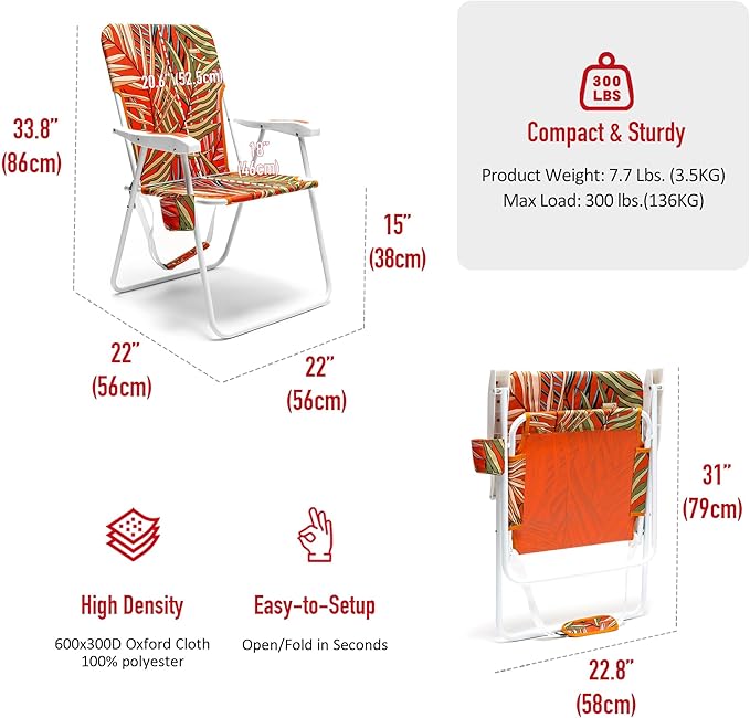Sunnyfeel Folding Beach Chair for Adults 2 Pack Lightweight Portable Sand Chair Heavy Duty 300 LBS Foldable Camping Lawn Chairs for Camp/Outdoor/Travel/Picnic/Concert/Sports