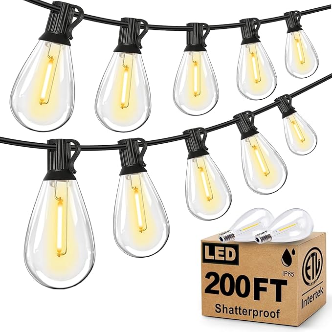 Tenmiro 200FT Outdoor String Lights Ultra Long LED Patio Lights with Shatterproof High Brightness S11 Edison Bulbs Outside Hanging Light Waterproof for Backyard Deck Porch Party Decor 2700K