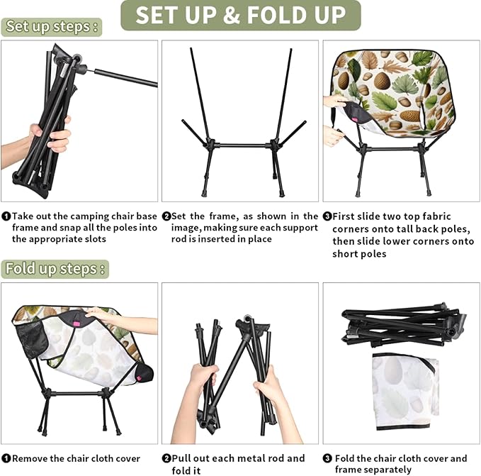 Honeybaby Folding Camping Chair Leaves Acorn Fruit Camping Chairs Lightweight Portable Chair Outdoor Foldable Chairs for Camping Travel Picnic Beach Hiking