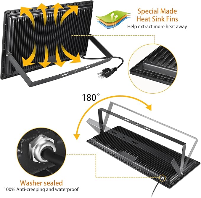 2 Pack 600W LED Flood Light Outdoor(3060W Equivalent)67600LM 5000K Daylight White Super Bright LED Arena Light with Plug85-277V IP66 Waterproof Commercial Lighting for FieldsCountsStadium
