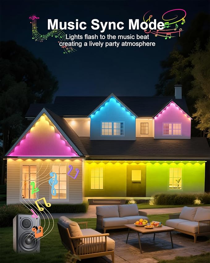 Permanent Outdoor Lights for House 50ft RGB Smart LED Eave Lights with APP &amp Remote Control IP67 Waterproof for Outdoor Decorations Including Halloween Christmas and Daily Lighting