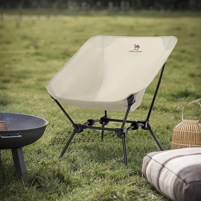 CAMEL CROWN Folding Camping Chair Lightweight Portable Compact Lawn Chair with Side Pocket for Outdoor Travel Beach Picnic Hiking Backpacking Khaki