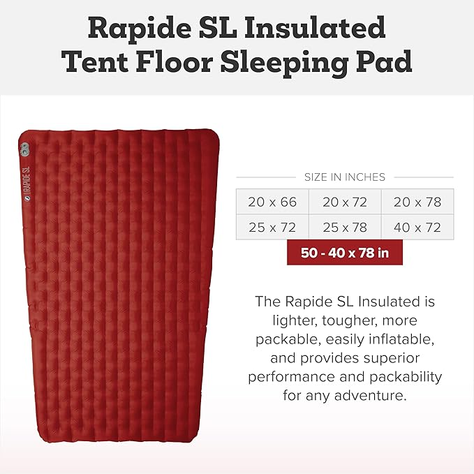 Big Agnes Rapide SL - Insulated Sleeping Pad Ultralight All Season Compact Backpacking and Hiking Pumphouse Sack Included Orange 50x78 Tapered