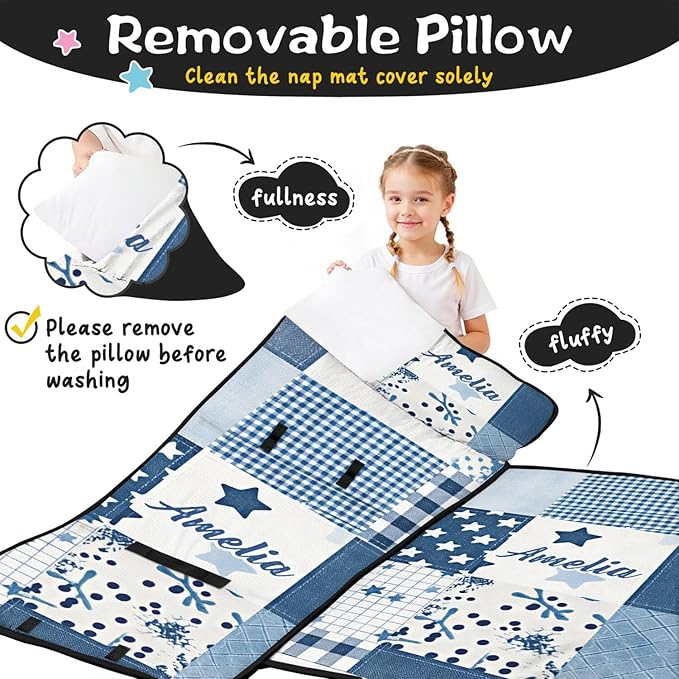 Personalized Toddler Nap Mat – Custom Name Sleeping Bag with Pillow &amp Blanket Roll-Up All-in-One Nap Mats