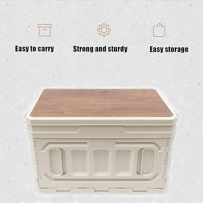 PP Folding Storage Boxes Outdoor Portable Camping Storage Box Folding Box Table Equipment Camping Organizer for Trunks Study Rooms (White)
