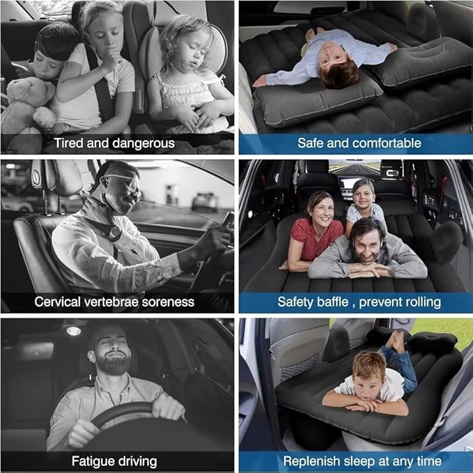 SUV Air Mattress - Thickened Double-Sided Travel Inflatable Car Bed With Electric Air Pump and 2 Pillows for Home Outdoor and Travel (Black)