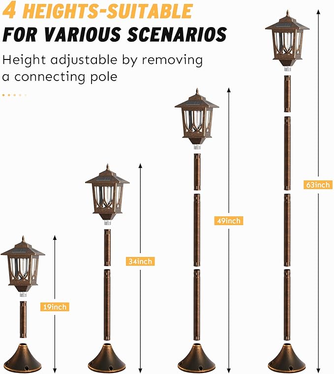 63 Solar Lamp Post Light 2 Pack Solar Light Posts for Outside Waterproof Outdoor Lamps for Patio Backyard Front Porch Decor Warm White Replaceable Bulb