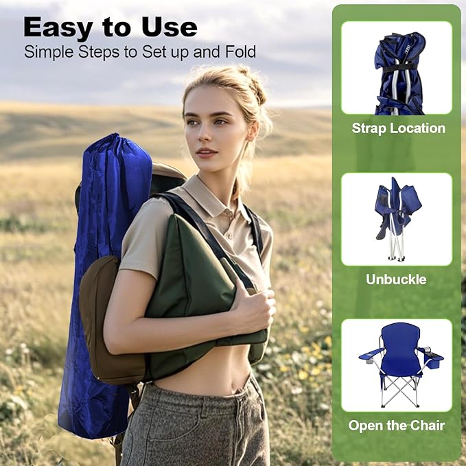 Folding Camping Chairs Durable 600D Oxford Portable Outdoor Chair with Cooler Pouch Cup Holder &amp Storage Pocket for Camping Beach Fishing