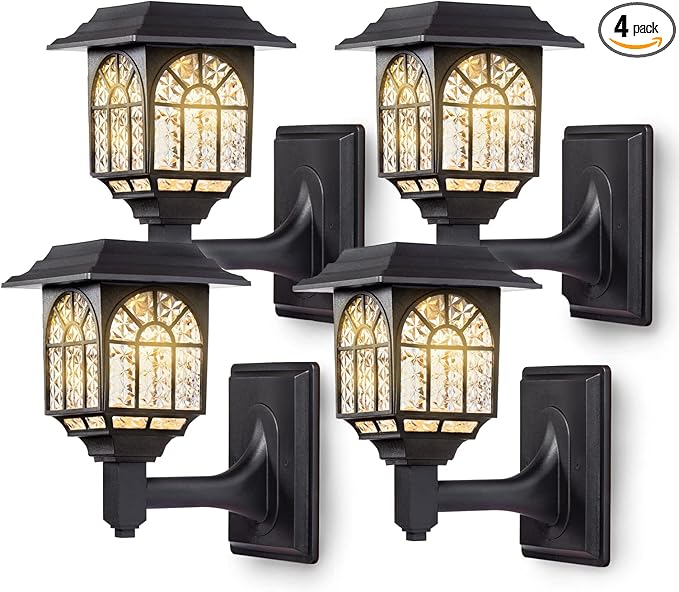 LeiDrail Solar Fence Lights 4 Pack Solar Lights Outdoor Waterproof Lantern Warm White LED Wall Deck Post Landscape Lighting for Garden Yard Patio Front Door