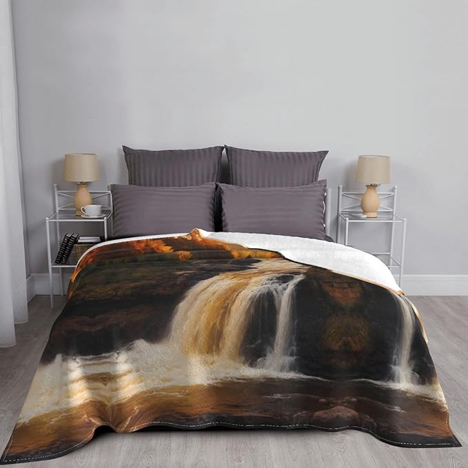 Majestic waterfal 60x50 Printed Soft Fleece Blanket for Sofa Bed and Camping - Cozy Blanket for Travel Picnics Nighttime Use