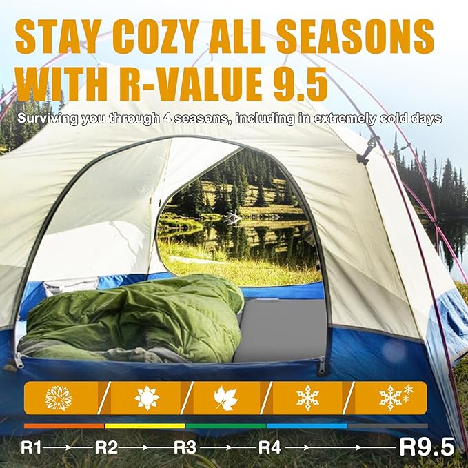 Self Inflating Sleeping Pad with Electric Pump 3.14 Ultra-Thick Memory Foam Camping Mattress Pad with Pillow Fast Inflating in 30s9.5 R-Value Insulated Camping Pad for Camping Car Travel LightGrey