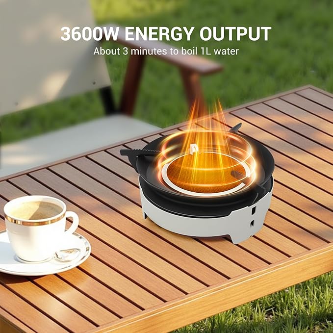 Camping Stove 3600W Portable Backpacking Stove with Piezo Ignition Fuel Canister Adapter Windproof Gas Stove for Camping Hiking Outdoor Cooking