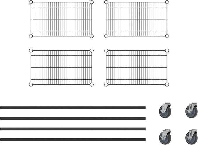 Commercial NSF Listed Black Epoxy Mobile Wire Shelving Kit 14 x 24 x 60 with 4 Shelves Perfect for Warehouse Walk-in Refrigerator Freezer Grocery Store Restaurant Dishroom