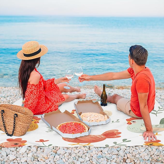 Waterproof Sandproof Beach Blanket 59''×68'' Chicken Baby Polyester Outdoor Picnic Blanket with 4 Stakes &amp Storage Bag for BeachCampingVacation Multi-Color