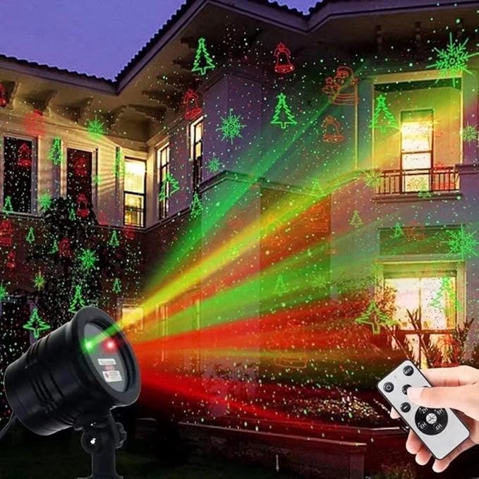 Christmas Projector Lights Outdoor Led Christmas Laser Lights Landscape Spotlight Red and Green Star Show with Rf Wireless Remote Christmas Decorative for Outdoor Garden Patio Xmas Holiday Party