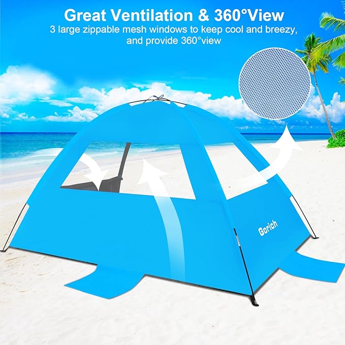 Gorich Beach Tent Sun Shelter for 3/4/6/8/10 Person with UPF 50＋ UV Protection Lightweight &amp Easy Setup Beach Shade Canopy Portable Beach Shade Tent Beach Cabana