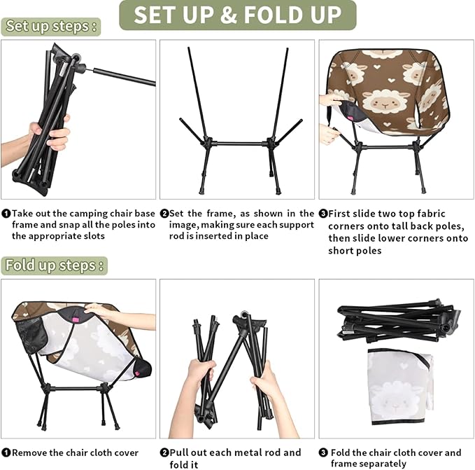 Honeybaby Folding Camping Chair Cute Sheep Heart Camping Chairs Lightweight Portable Chair Outdoor Foldable Chairs for Camping Travel Picnic Beach Hiking