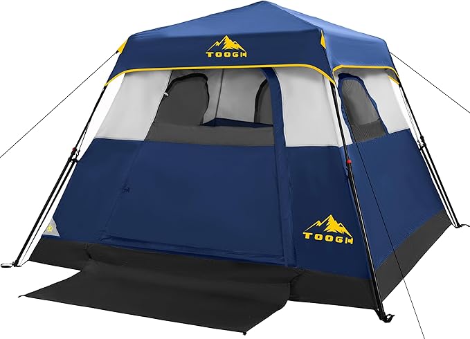 3/4 Person Camping Tent with 1 Door 4 Windows and Upgraded Ventilation– Instant Setup Waterproof 8'x 8'x 67''Oxford Fabric Floor Pop Up in 60 Seconds Includes Rainfly and Backpack