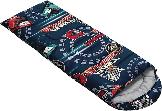 Kids Sleeping Bag for Boys GirlsCartoon Football Print-Lightweight Warm Portable Outdoor Indoor-Waterproof Cold Weather Resistant Sleeping Bag for Camping Hiking