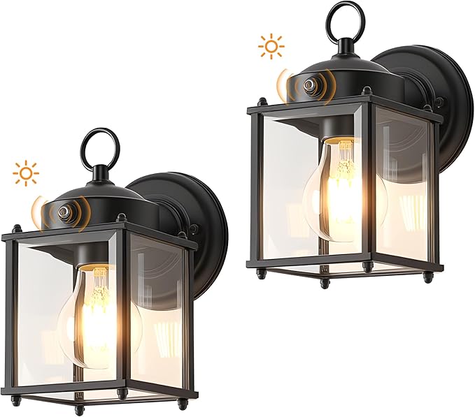 Dawn to Dusk Sensor Outdoor Wall Light Fixtures Waterproof Black Exterior Lighting Fixture Anti-Rust Outdoor Wall Lantern for Porch Patio Front Door Garage House -2 Pack