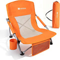 AKSOUL Folding Beach Chair for Adults: Low/High Back Chairs with Carry Bag - Extra Wide Seat Chair with Comfortable Pillow &amp Storage Pocket (1 Pack &amp 2 Pack Blue)