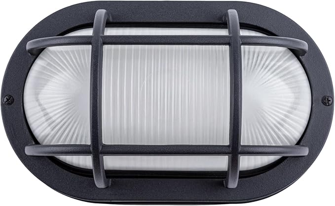 YoonLIT 10.6 Inch Outdoor Oval LED Bulkhead Light Fixture Wall or Ceiling Flush Mount Waterproof for Porch Basement Hallway Balcony 14.5W 1200 LM 3000K Matte Black Finish 1-Pack