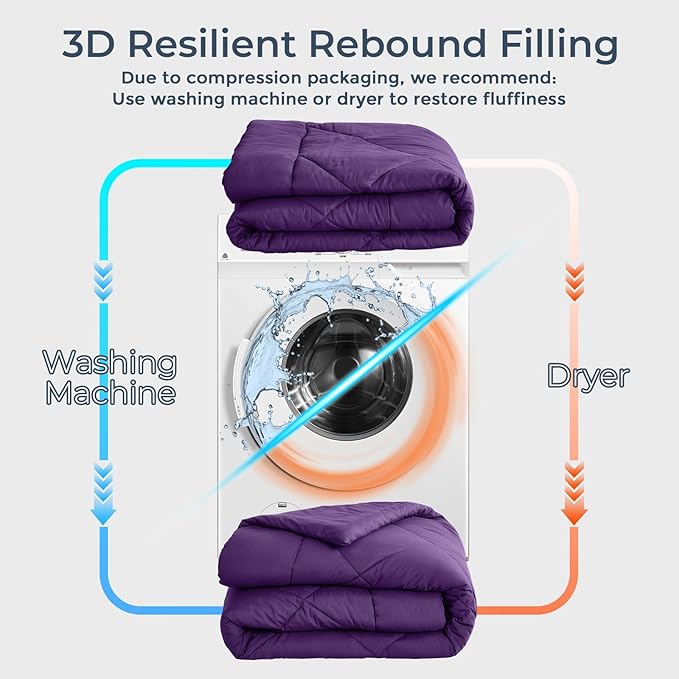 HEVUMYI Purple King Comforter Set - 7-Piece All Season Bed in a Bag King Ultra Soft Bedding Set with Comforter Flat Sheet Fitted Sheet Pillowcases Pillow Shams