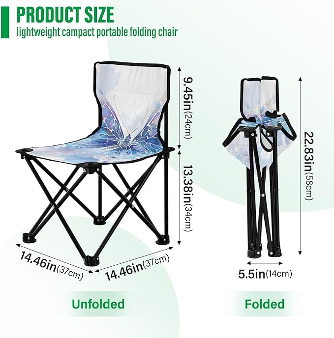 Broken Butterfly Portable Camping Chairs Folding Chair - Durable Oxford Fabric Lightweight Iron Frame Easy Fold Design - Ideal for Outdoor Activities Camping Fishing and Travel