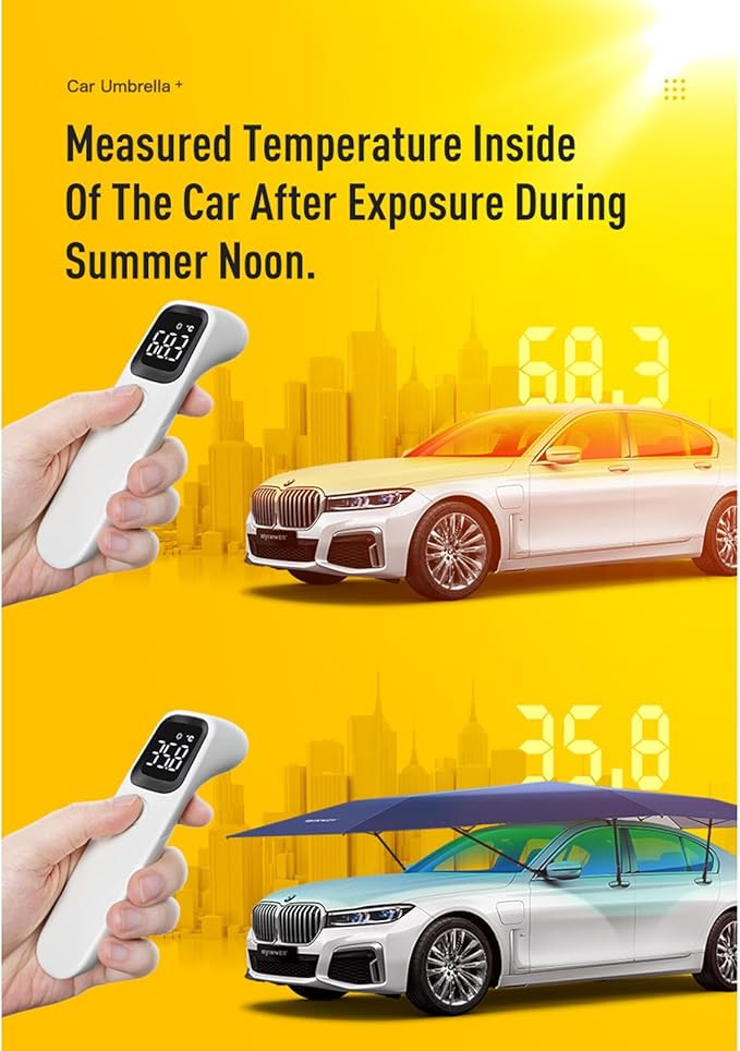 Automatic Car Umbrella Sun Shade Cover Remote Control Foldable Car Roof Top Umbrella Tent Sunshade Universal Portable Electric Movable Carport Outdoor Car Protection (205 inch)