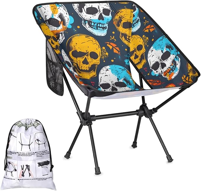 Honeybaby Folding Camping Chair Skulls Print Camping Chairs Lightweight Portable Chair Outdoor Foldable Chairs for Camping Travel Picnic Beach Hiking