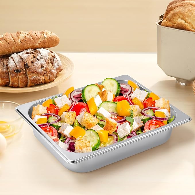 2 Pack Hotel Pans Half Size 2.5 Inch Deep Food Pan Stainless Steel Steam Table Pans Commercial Half Pans for Hotel 1/2 Size Steam Pan for Chafing Dishes Buffet Restaurant Catering Supplies