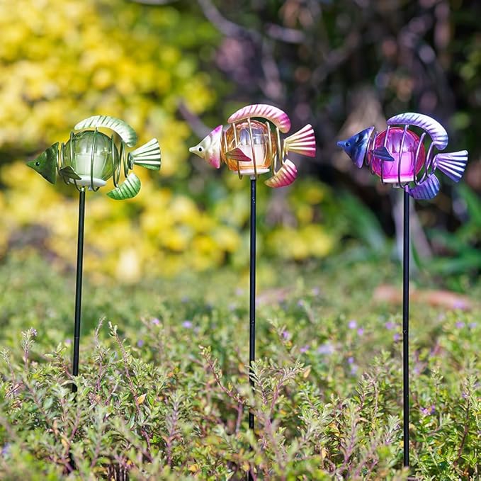 Outdoor Garden Solar Lights3Pack Decorative Solar Lights for Garden Decor Tropical Fish Backyard DecorLed Solar Lights with Stakes for Yard Landscape Patio(21.3''H)
