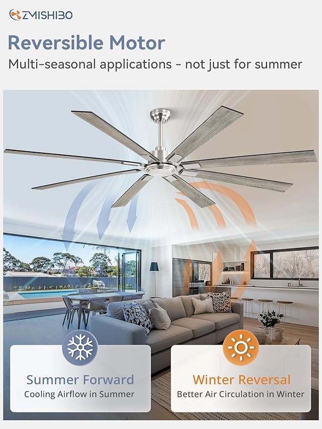 80 Inch Ceiling Fan No Light with Remote Control 8 Blades Quiet DC Reversible Motor 6-Speed Timer Brushed Nickel Finish Indoor Outdoor Ceiling Fans for Patios Living Room Garage