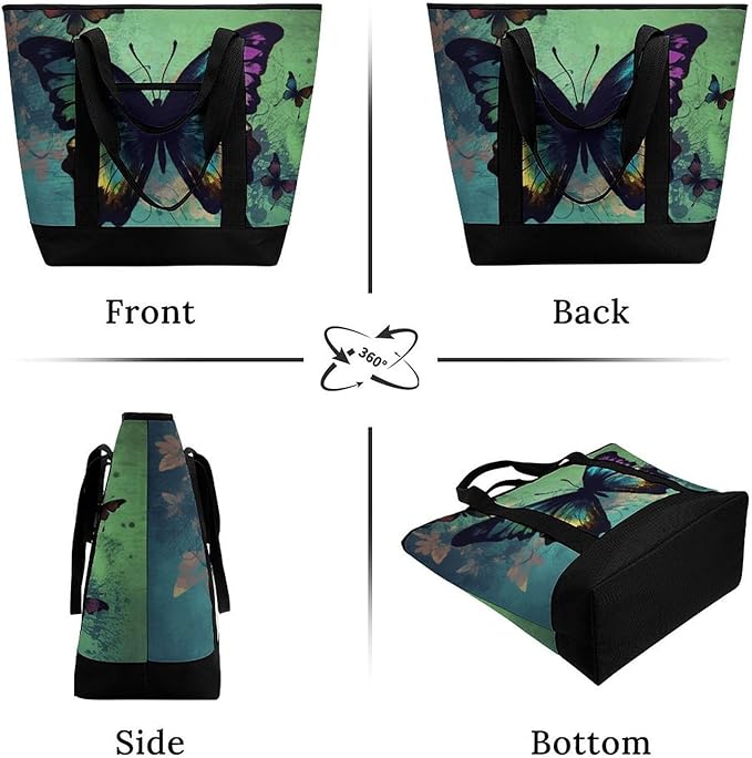 Insulated Shopping BagLarge Reusable Cooler Bags Artistic Butterfly Printed Foldable Shopping BagTravel Waterproof Shoulder Bag
