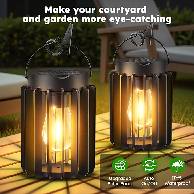 Solar Lanterns Outdoor Waterproof Brighter Up to 12 Hrs Outdoor Hanging Solar Lights Outside Hanging Lanterns for Garden Porch Patio Yard Decor Gifts for Women Mom Father Black 4 Pack