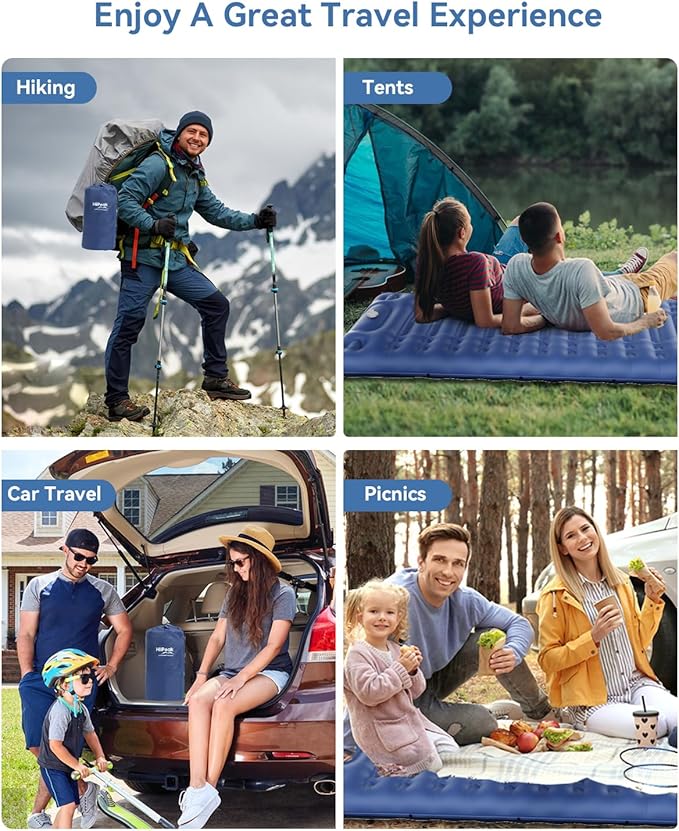 HiiPeak Ultralight Inflatable Sleeping Mat with Built-in Foot Pump &amp Pillow Compact Air Mattress for Backpacking Hiking (Blue)