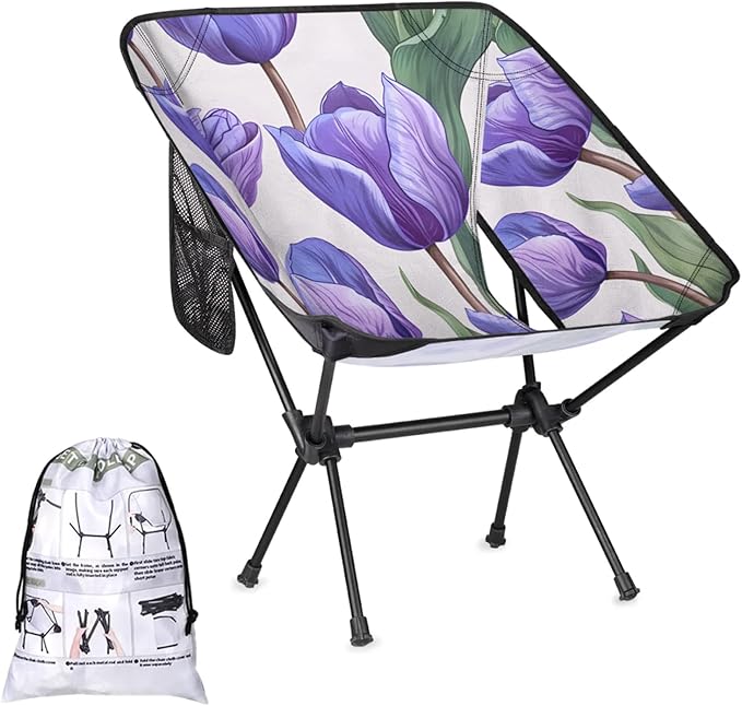 Honeybaby Folding Camping Chair Tulip Theme Camping Chairs Lightweight Portable Chair Outdoor Foldable Chairs for Camping Travel Picnic Beach Hiking