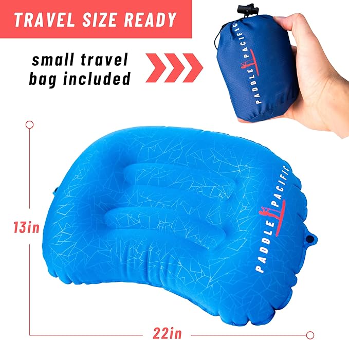 Inflatable SUP Paddle Board Pillow - Waterproof Self Inflatable Compact Travel Pillow - Also Great for Camping Airplanes Hammocks &amp More - Adjustable Neck Support with Built in Anti-Slip Straps