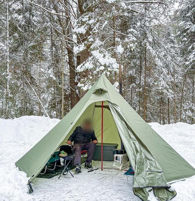DANCHEL OUTDOOR Backpacking Hot Tent w/Stove Jack Portable Tipi Tent with T6 Titanium Folding Wood Stove for 1-4 Person Winter Camping Hunting3m/4m