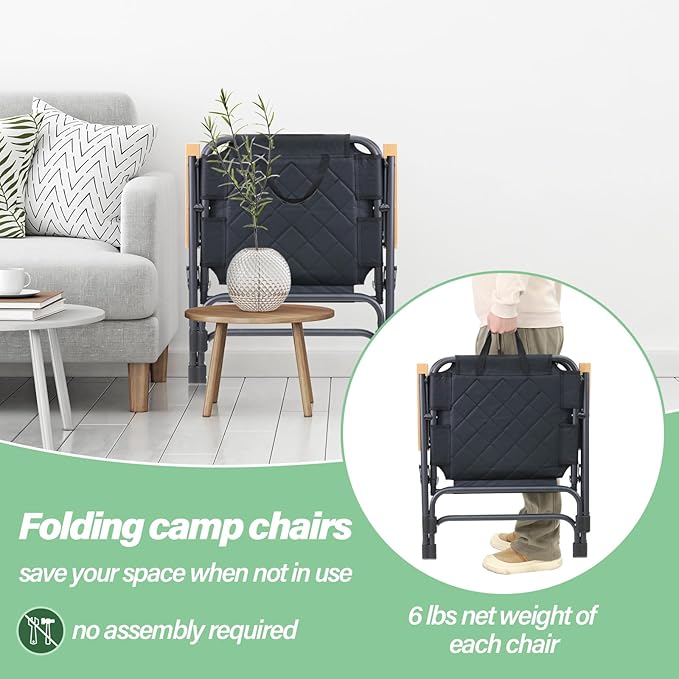 Foldable Beach Chair Camping ChairsLightweight Outdoor Chairs for Camp Beach FishingSet of 2 (Black