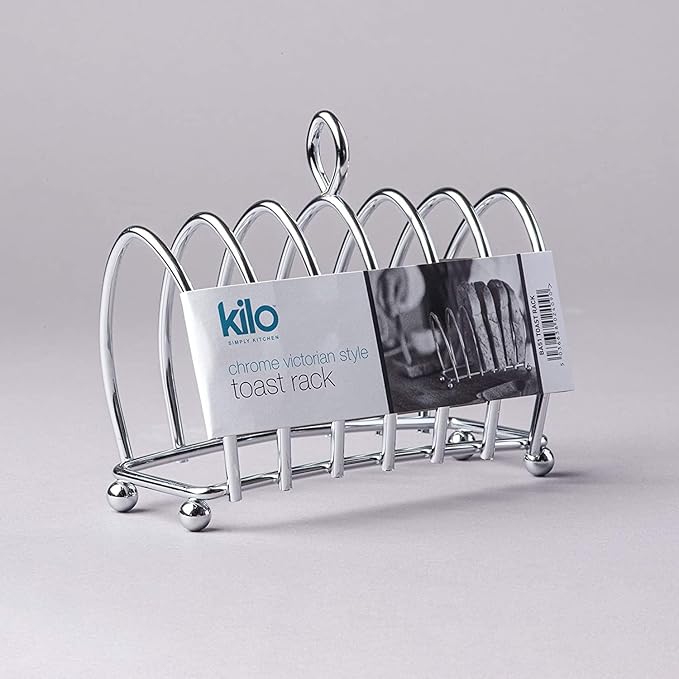 Kilo Victorian Design Chrome 6 Slice Toast Rack with Ball Feet and Loop Carry Handle
