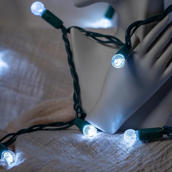 YULETIME Cool White One-Piece G12 Raspberry Christmas Lights 140 Count 48 Feet 2 Sets 70 LED 24 ft High Waterproof UL Certified String Light (Cool White)