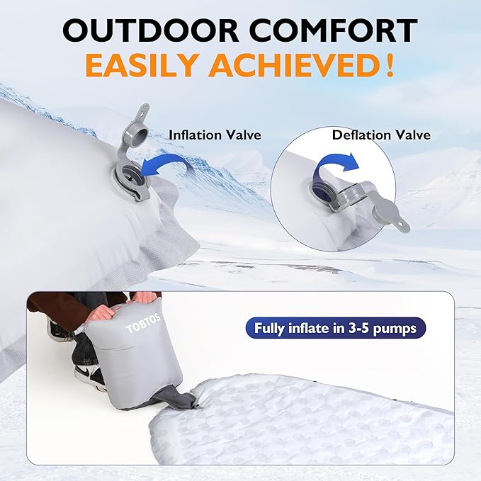 TOBTOS Camping Sleeping Pad with 9.0 R-Value 4 Thick Inflatable Camping Mattress for All Season Compact Insulated Sleeping Mat for Backpacking &amp Hiking (Mummy)